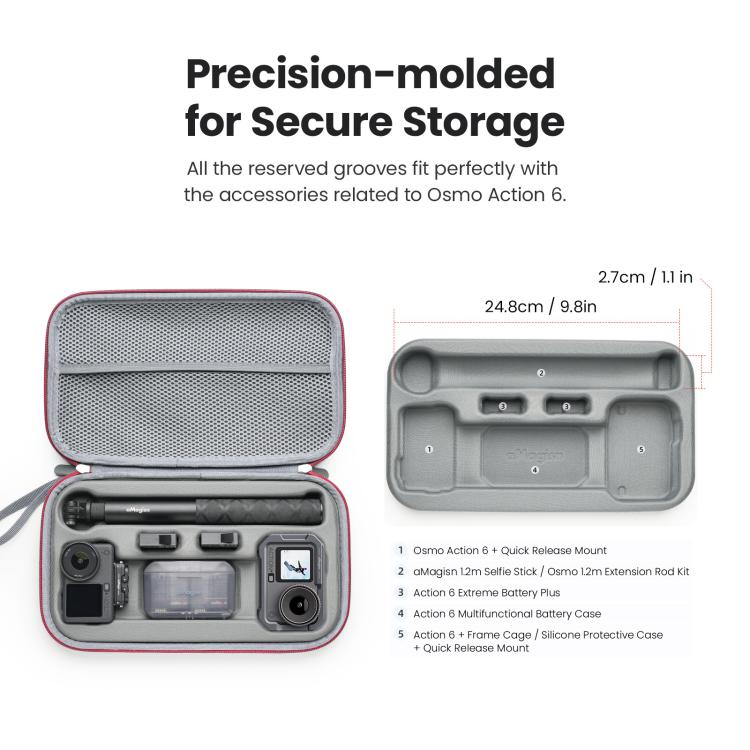 For DJI Osmo Action 6 aMagisn Medium Hard Shell Carrying Case with Removable Foam Insert, For DJI Osmo Action 6