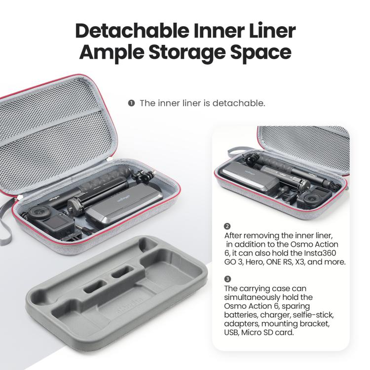 For DJI Osmo Action 6 aMagisn Medium Hard Shell Carrying Case with Removable Foam Insert, For DJI Osmo Action 6