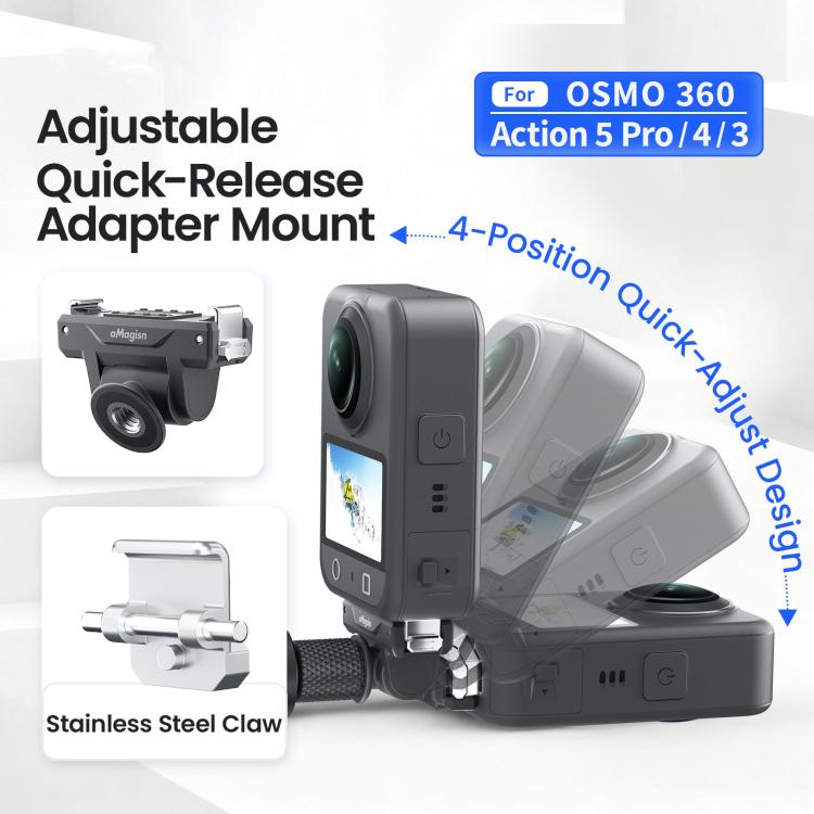 AMagisn Adjustable Quick Release Adapter For DJI Osmo 360/Action 5 Pro/4/3 - 4-Level Fast Perspective Switch, PD15