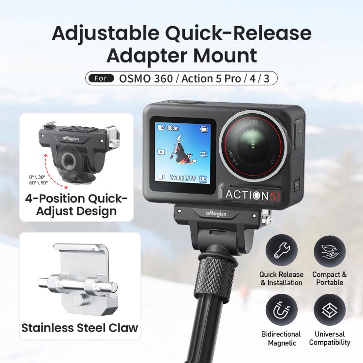 AMagisn Adjustable Quick Release Adapter For DJI Osmo 360/Action 5 Pro/4/3 - 4-Level Fast Perspective Switch, PD15