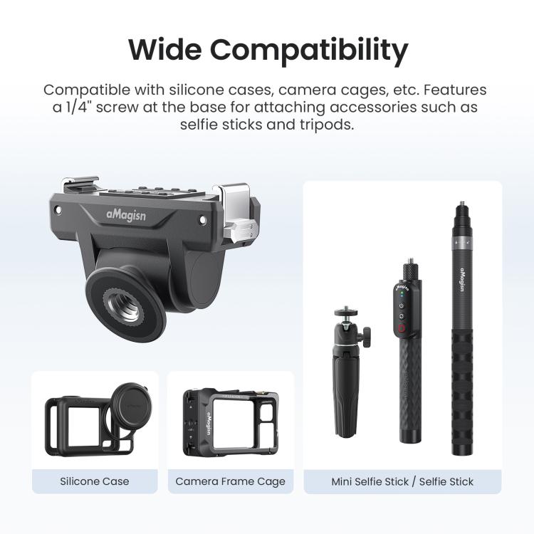 AMagisn Adjustable Quick Release Adapter For DJI Osmo 360/Action 5 Pro/4/3 - 4-Level Fast Perspective Switch, PD15