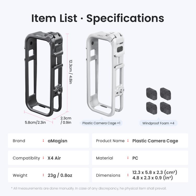 For Insta360 X4 Air AMagisn Camera Cage Plastic Expansion Frame With Windproof Foam