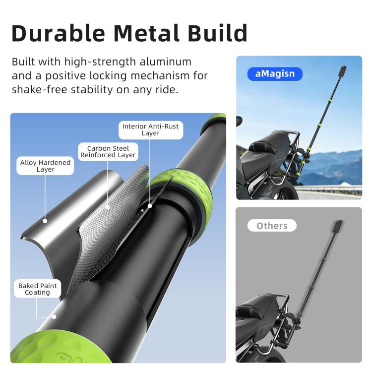 aMagisn 1.1m Aluminum Telescopic Selfie Stick for Cycling Photography Camera Monopod, Only Stick, With Trekking Pole Tip