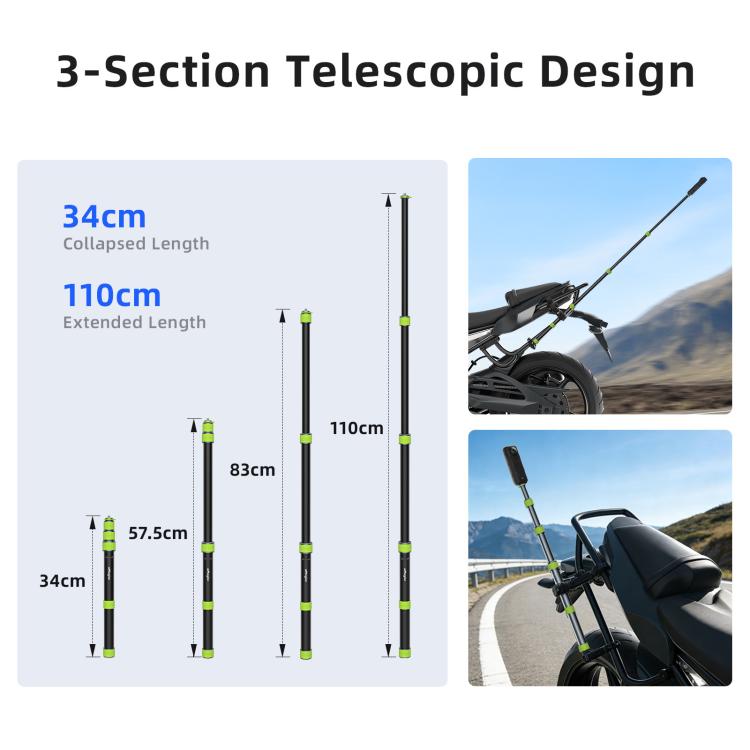 aMagisn 1.1m Aluminum Telescopic Selfie Stick for Cycling Photography Camera Monopod, Only Stick, With Trekking Pole Tip