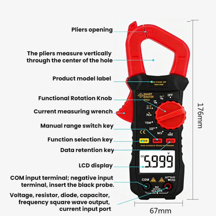SMART SENSOR High-Precision Digital Display DC Clamp Multimeter, ST822