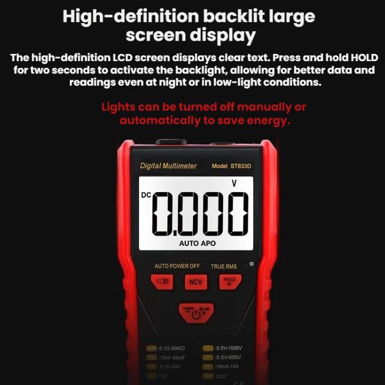 SMART SENSOR High-Precision Multifunctional Portable Automatic Digital Multimeter, ST833D