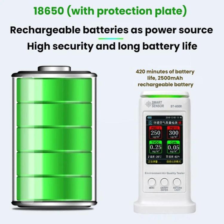 SMART SENSOR Rechargeable Formaldehyde Environmental Air Quality Alarm Detector, ST8306