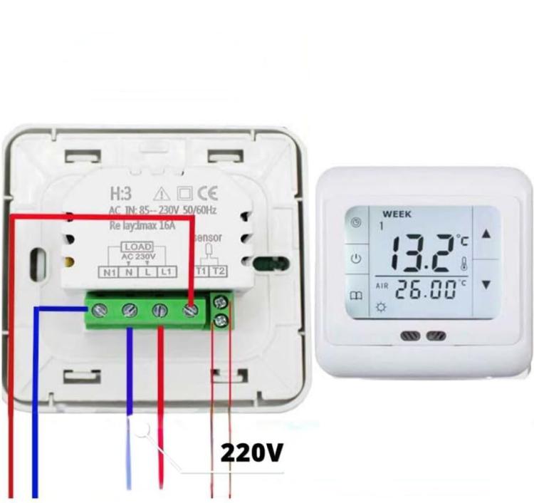 16A Floor Thermostat Underfloor Heating Temperature Regulator, No WiFi, WiFi Version