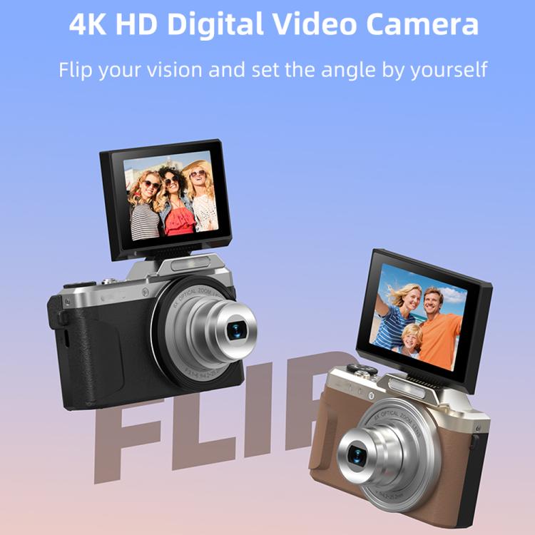 D27 4K Vlogging Camera 64MP Photo, 6x Optical Zoom, 180-Degree Flip Screen & WiFi Connectivity, D27 Black, D27 Brown