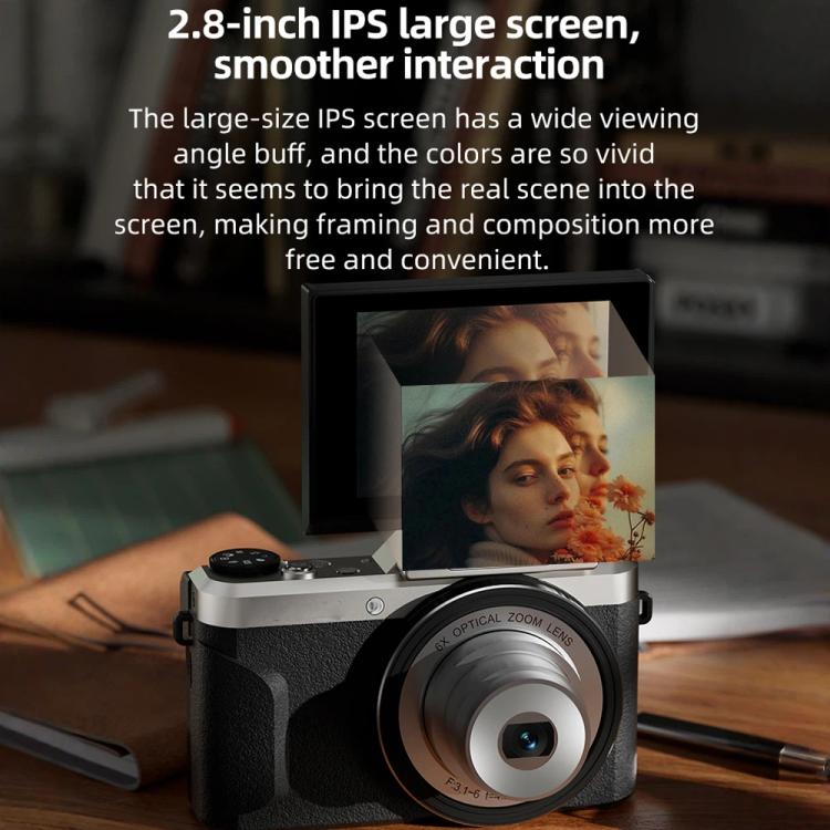 D27 4K Vlogging Camera 64MP Photo, 6x Optical Zoom, 180-Degree Flip Screen & WiFi Connectivity, D27 Black, D27 Brown