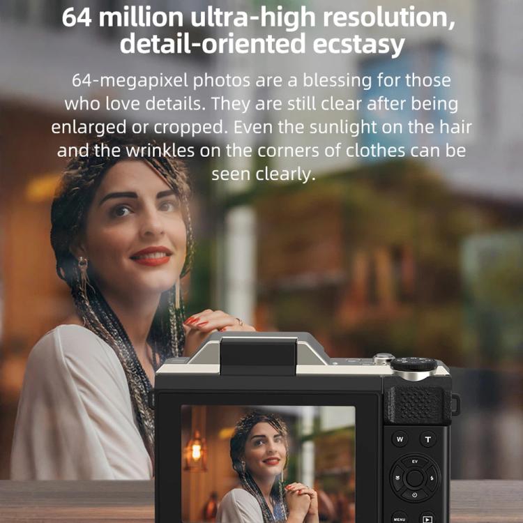 D27 4K Vlogging Camera 64MP Photo, 6x Optical Zoom, 180-Degree Flip Screen & WiFi Connectivity, D27 Black, D27 Brown