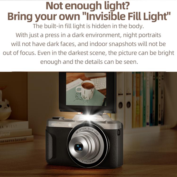 D27 4K Vlogging Camera 64MP Photo, 6x Optical Zoom, 180-Degree Flip Screen & WiFi Connectivity, D27 Black, D27 Brown