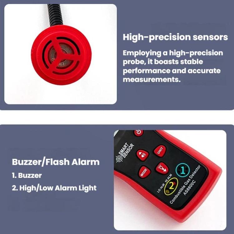 SMART SENSOR AS8800C Portable Digital Display Combustible Gas Detector High-Precision Alarm Gas Leak Detector, AS8800C