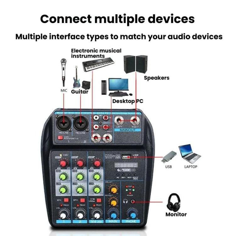 D4 4-Channel Mixer With Reverb Stage & Live Streaming Audio Mixer