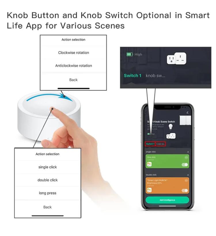Zigbee Knob Button Scene Switch Magnetic Adhesive Free Placement Scene Dimming, Compatible With Home Assistant, ZG-101ZD