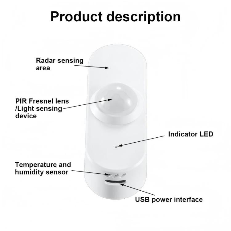 PIR+Light Sensor+Temperature/Humidity+USB Human Presence Sensor Zigbee Low-Power Temperature/Humidity Light Sensor, ZG-204ZH With 24GHz Millimeter Wave, ZG-204ZQ