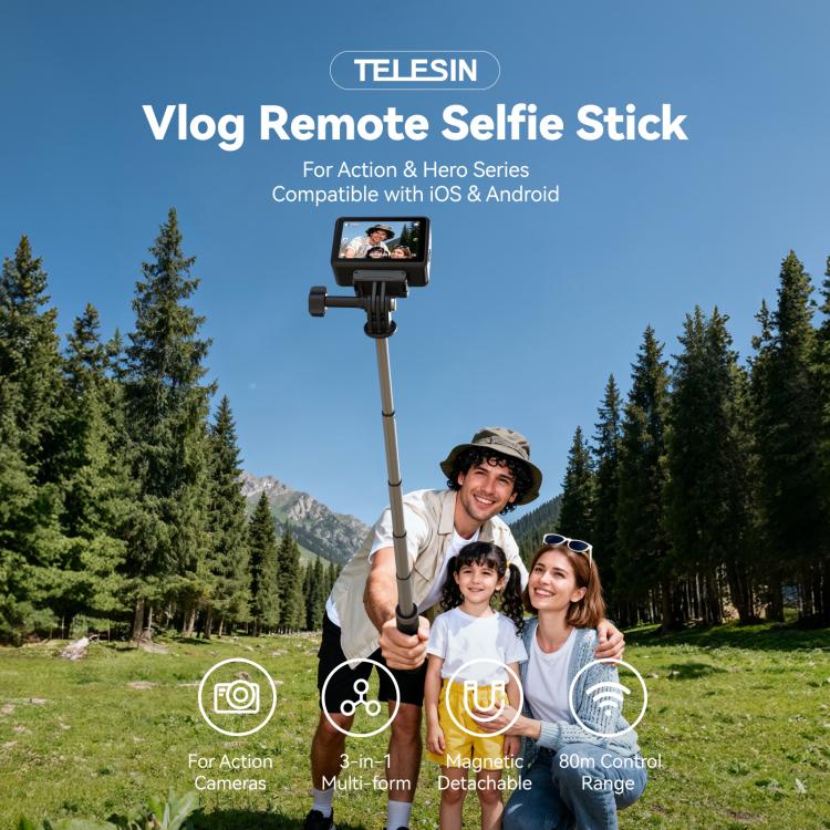 TELESIN Bluetooth Remote Control Selfie Stick Tripod For Action Cameras And Smartphones