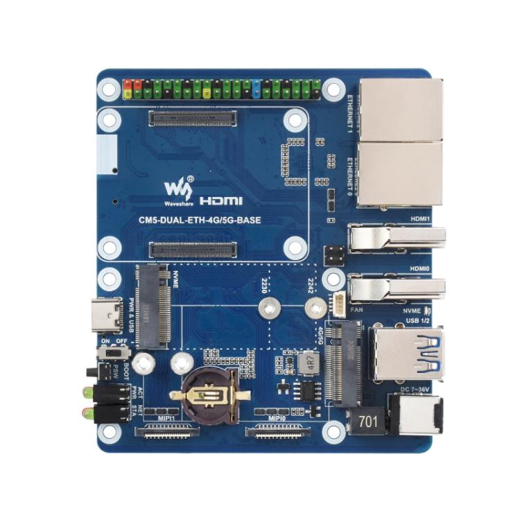 WAVESHARE CM5 Dual Network Port Expansion Board Onboard USB 3.2 Gen1 X 2, Supports PoE Module Connection, 32580