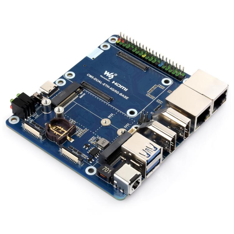 WAVESHARE CM5 Dual Network Port Expansion Board Onboard USB 3.2 Gen1 X 2, Supports PoE Module Connection, 32580