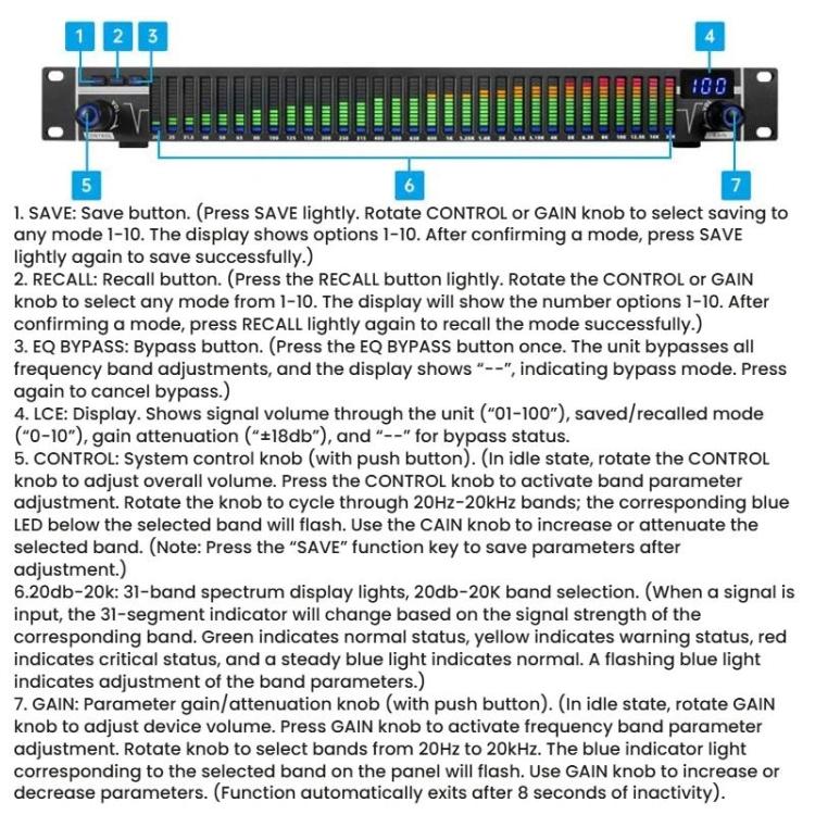 EQ-A31 Digital Equalizer Stage Home Karaoke Noise Reduction Audio Processor, EU Plug, US Plug, UK Plug, AU Plug