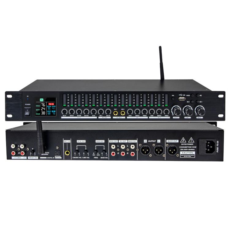 LD1500 Preamp Effects Processor Bluetooth Performance Reverb Processor Spectrum Equalizer Microphone Feedback Suppressor Tuner, US Plug, EU Plug, UK Plug, AU Plug
