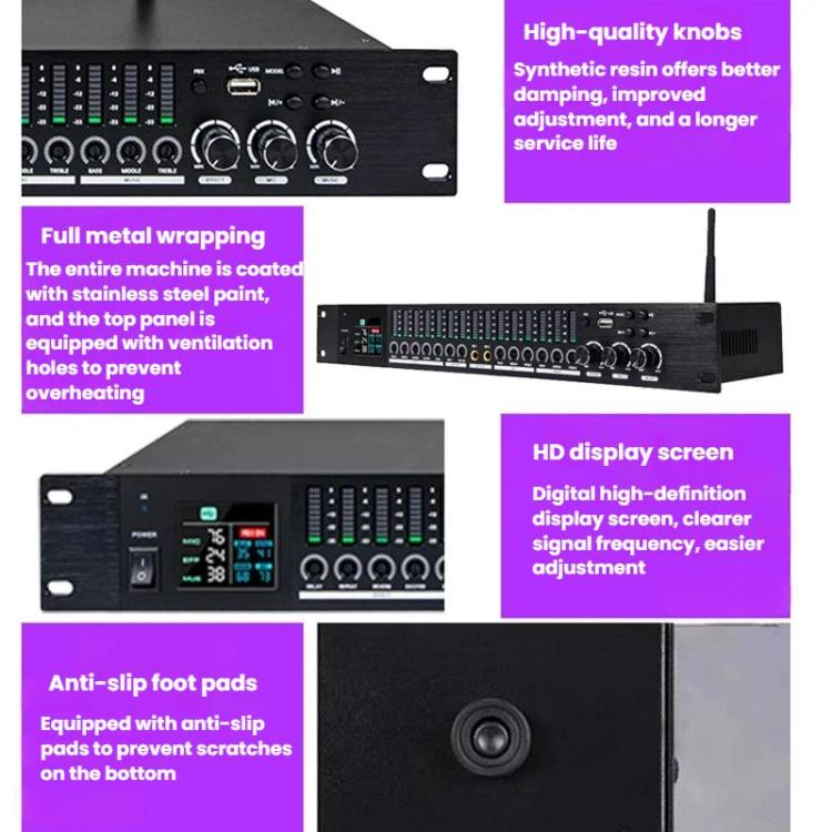 LD1500 Preamp Effects Processor Bluetooth Performance Reverb Processor Spectrum Equalizer Microphone Feedback Suppressor Tuner, US Plug, EU Plug, UK Plug, AU Plug