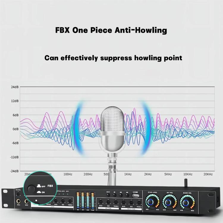 FX12L Preamp Effects Processor Bluetooth USB Home Stage Feedback Suppression Anti-Howling Processor, US Plug, EU Plug, UK Plug, AU Plug