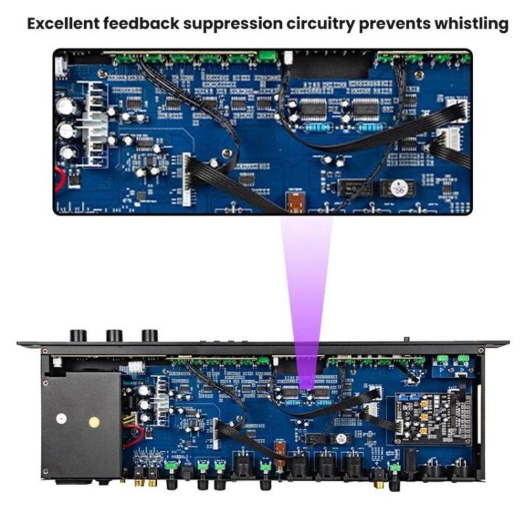 FX12L Preamp Effects Processor Bluetooth USB Home Stage Feedback Suppression Anti-Howling Processor, US Plug, EU Plug, UK Plug, AU Plug