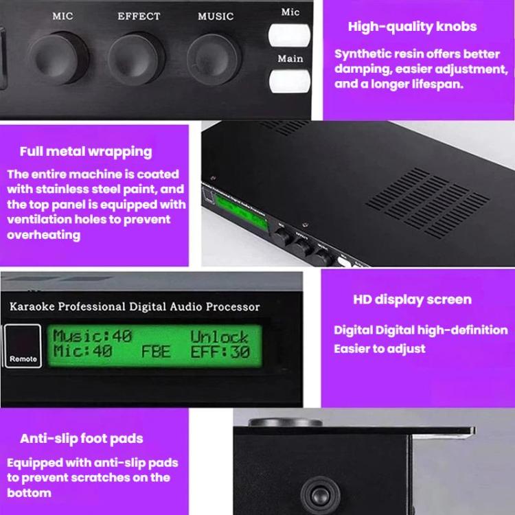 X5S Digital Effects Processor With Feedback Suppression Anti-Interference Treatment Reverb Equalization Adjustment, US Plug, EU Plug, UK Plug, AU Plug