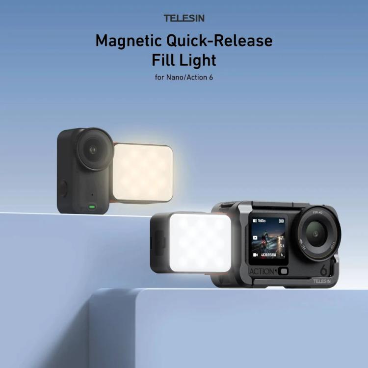 For DJI Osmo Action 6 / Nano TELESIN Magnetic Quick Release Fill Light Dual Color Temperature With 25 LEDs, For DJI Osmo Action 6 / Nano