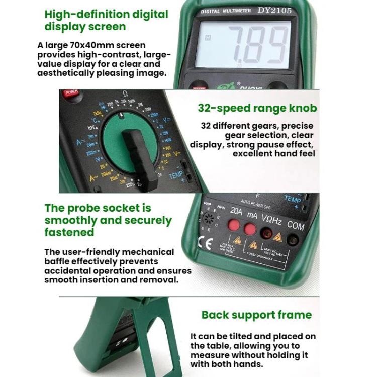 DUOYI AC/DC Voltage Resistance Testing Anti-Burn Digital Multimeter, DY2105