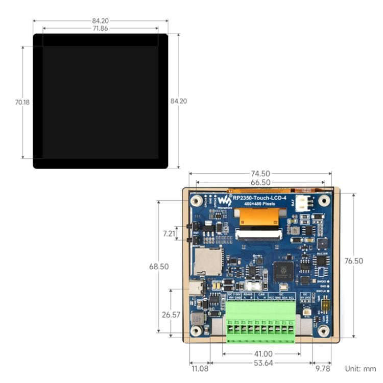 WAVESHARE RP2350 High-Performance Development Board 480 X 480 Resolution, With Touch Screen