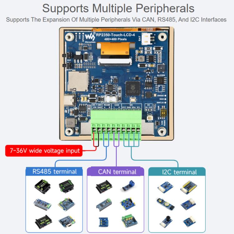 WAVESHARE RP2350 High-Performance Development Board 480 X 480 Resolution, With Touch Screen