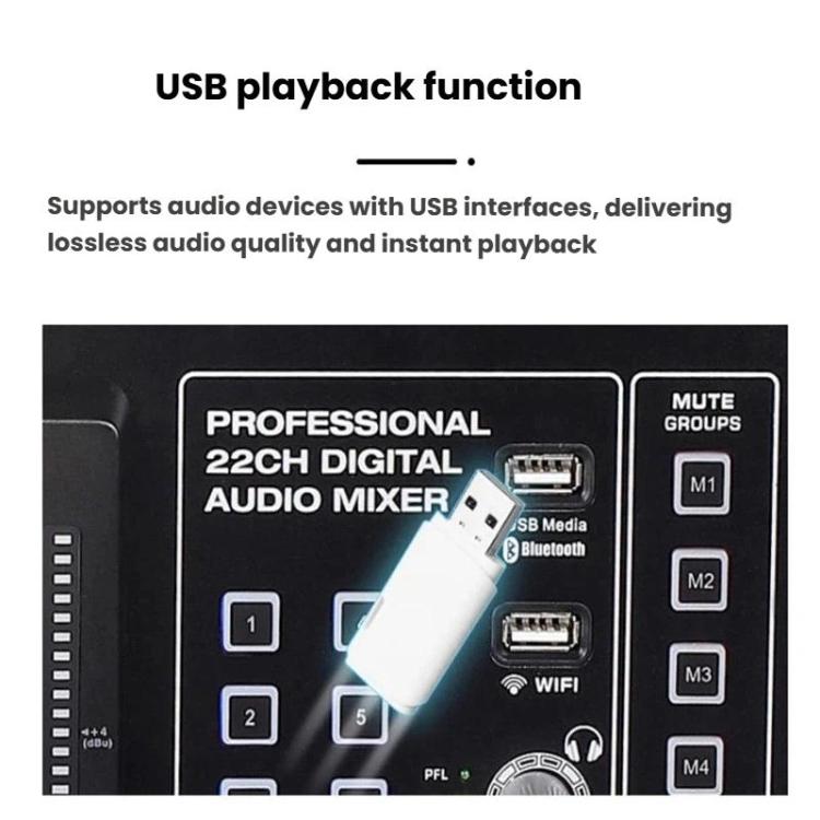 MDX22 USB Bluetooth 48V Phantom Power DSP Digital Mixer, US Plug, EU Plug, UK Plug, AU Plug