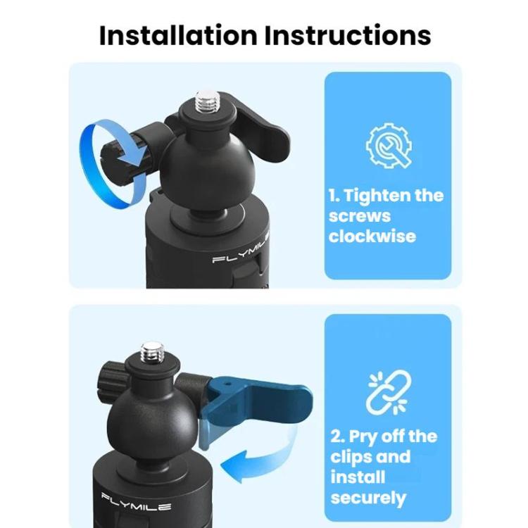 Flymile For DJI / GoPro / Insta360 Selfie Sticks Extension Tripods, 1/4 inch Version, Two-prong Version
