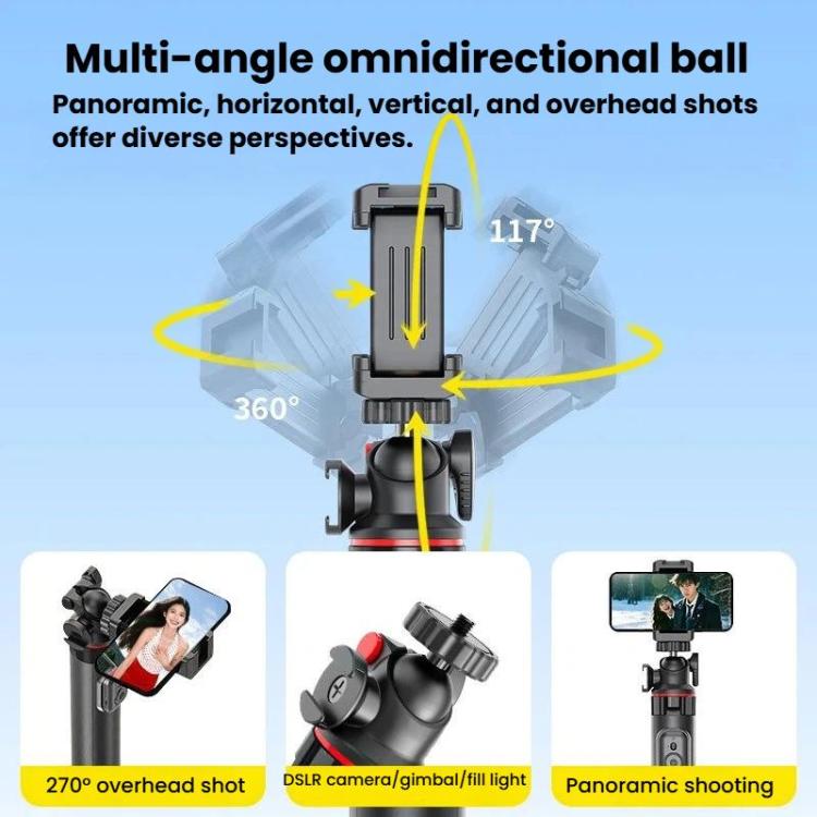 C15 Portable Remote Control Tripod Selfie Stick For Phone & Action Camera, 1/4 inch Adapter, Magnetic Quick-Release