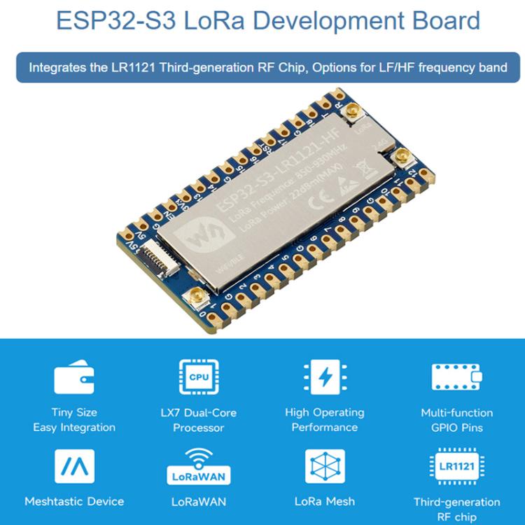 Waveshare ESP32-S3 LoRa Development Board With LR1121 3rd-Gen RF Chip, HF Version, LF Version, HF Kit, LF Kit