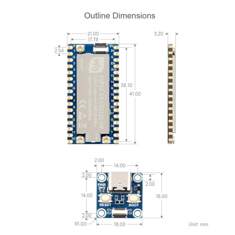 Waveshare ESP32-S3 LoRa Development Board With LR1121 3rd-Gen RF Chip, HF Version, LF Version, HF Kit, LF Kit