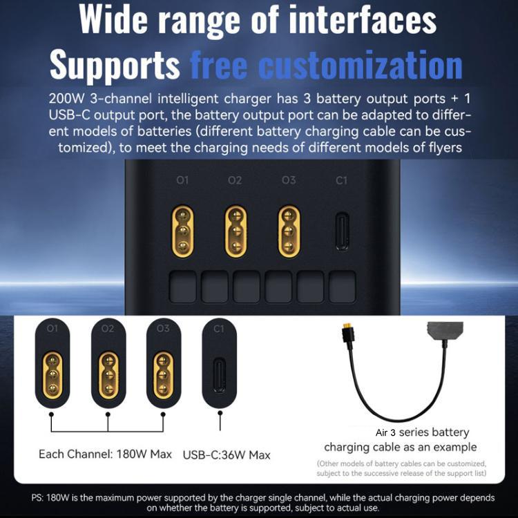 For DJI Air 3 / 3S LKTOP UC342 200W 3-Channel Charger Aerial Photography Charging Butler, US Plug, EU Plug
