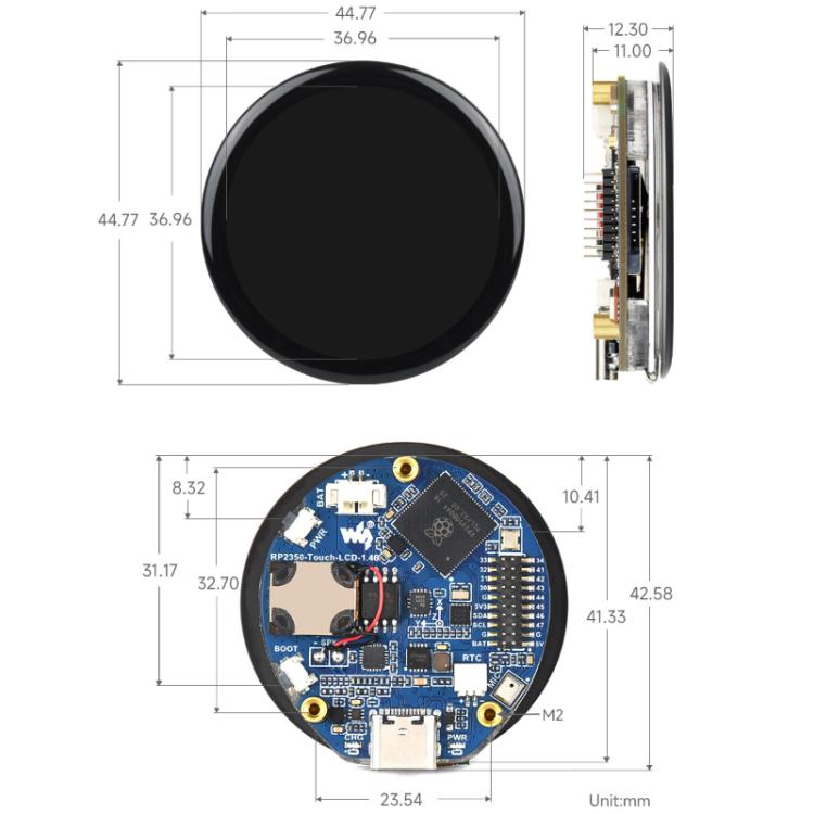 WAVESHARE RP2350 High-Performance Microcontroller Development Board Features 1.46-Inch Round Touchscreen Display, 32867