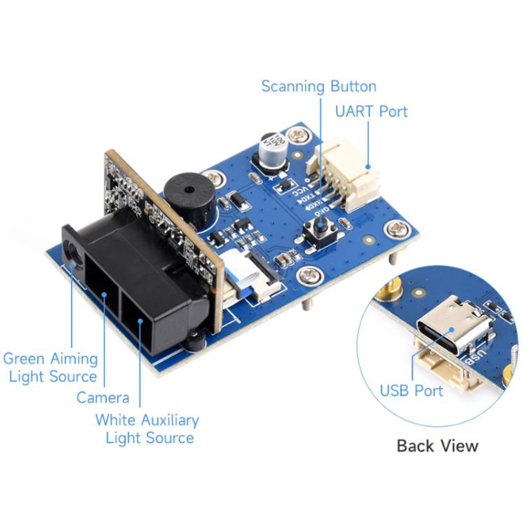 WAVESHARE Barcode QR Code Scanning Module Type E Metal Casing DPM Code Reading Onboard USB UART Dual Interfaces, 32387