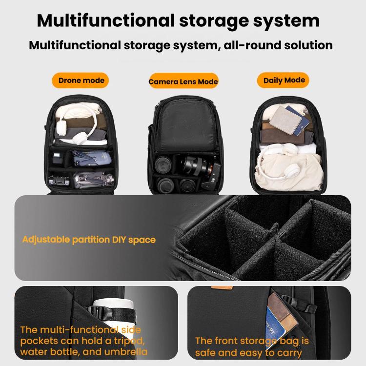 Cwatcun D248 Medium Camera Bag Waterproof High Capacity DSLR Digital Camera Backpack