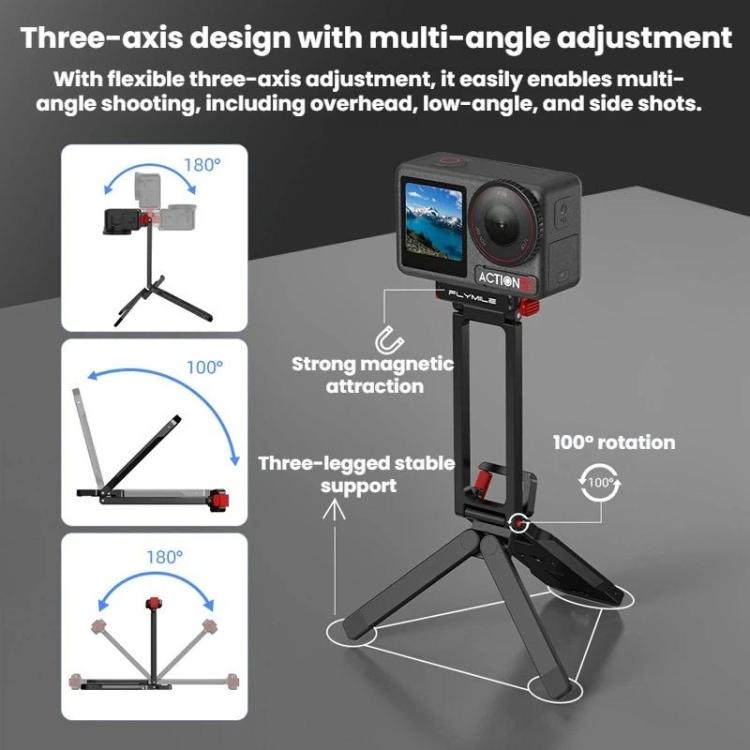 For DJI Osmo Action 3 / 4 / 5 Pro Magnetic Quick-Release Tripod Bracket with Carabiner Clip, AC5027