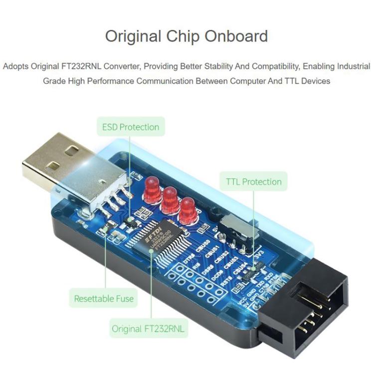 Industrial USB To TTL Converter, Original FT232RNL, Multi Protection & Systems Support, 17939