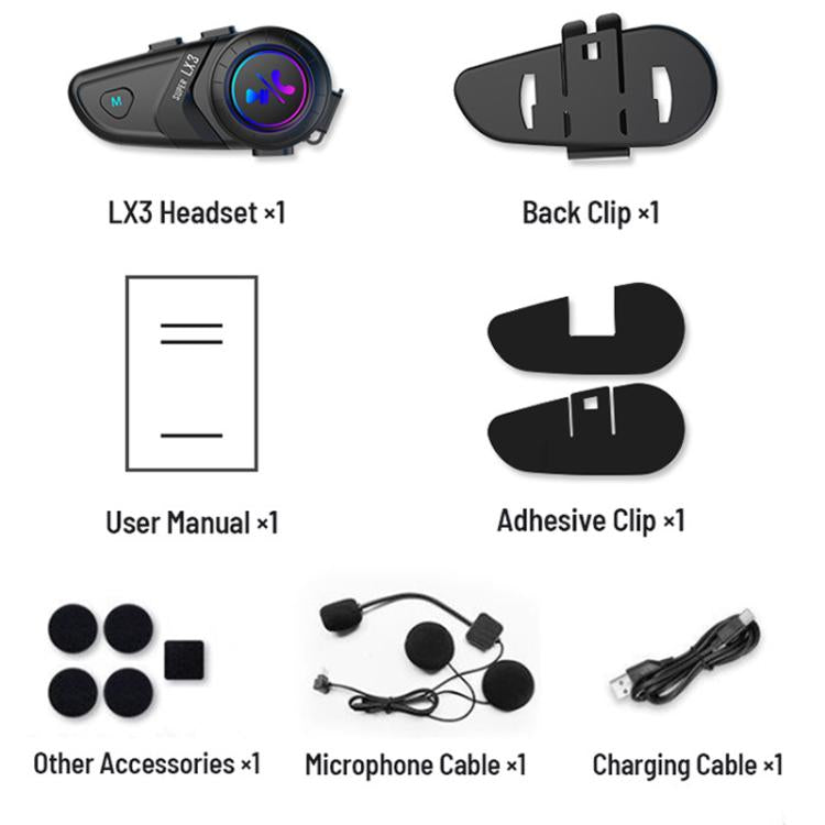 Motorcycle Helmet Waterproof Wireless Bluetooth Earphone, LX3