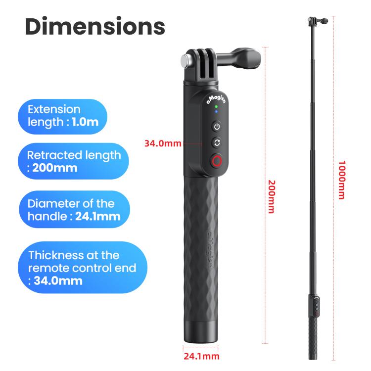 AMagisn Selfie Stick With Remote For Action Cameras & Smartphones, 5.1 Bluetooth, Extendable To 40in, Claw, 1/4 Inch, Ballhead Claw, Ballhead 1/4 Inch