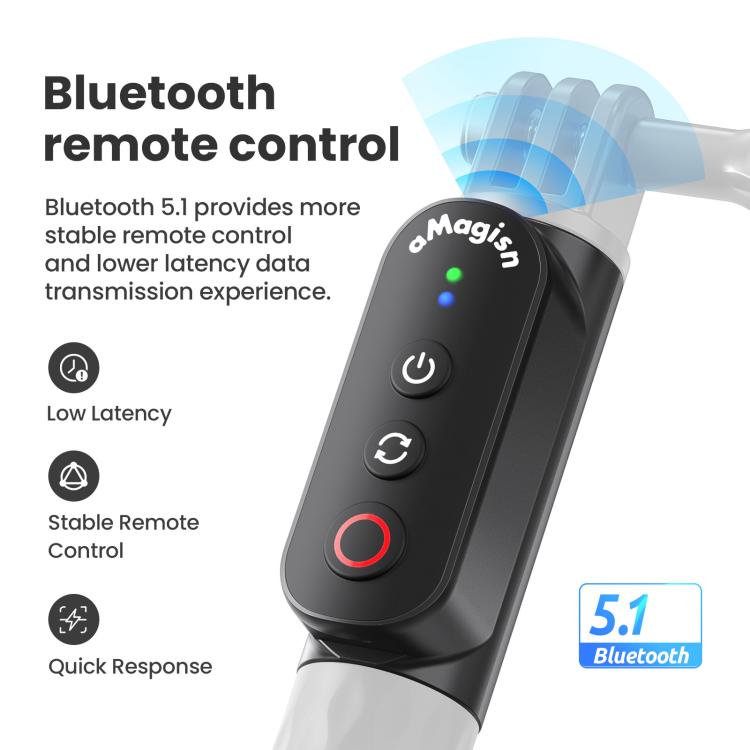AMagisn Selfie Stick With Remote For Action Cameras & Smartphones, 5.1 Bluetooth, Extendable To 40in, Claw, 1/4 Inch, Ballhead Claw, Ballhead 1/4 Inch