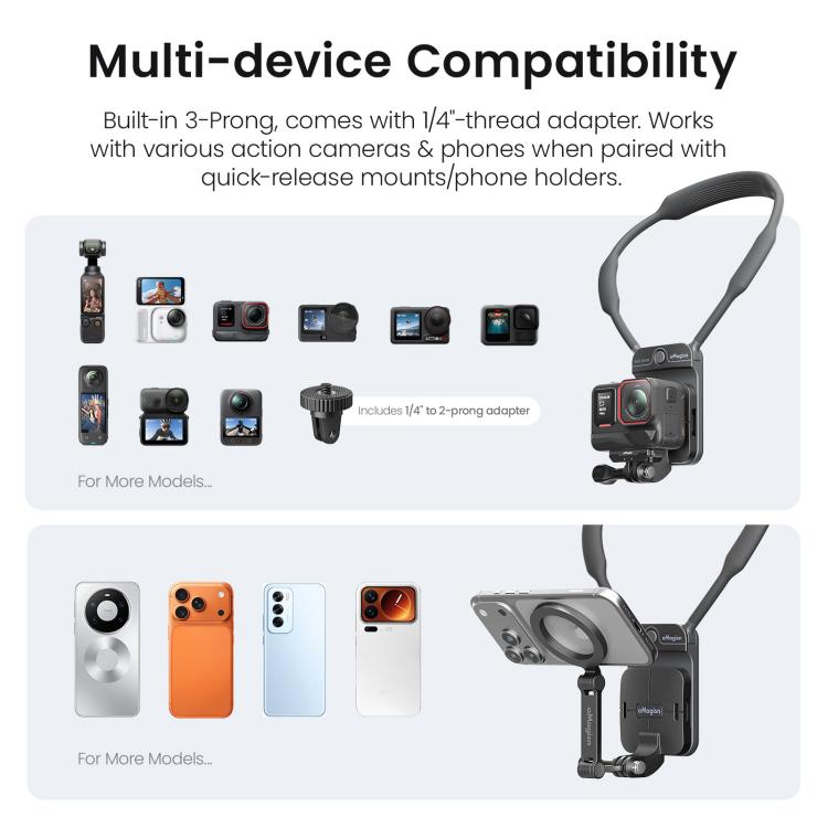 AMagisn Invisible Magnetic Neck Mount For First-Person View Vlogging Compatible With GoPro/Insta360/Smartphones