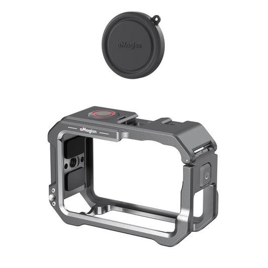 For DJI OSMO Action 6 aMagisn Metal Cage Quick Release Protective Frame with Silicone Lens Cap, Action 6 Metal Cage