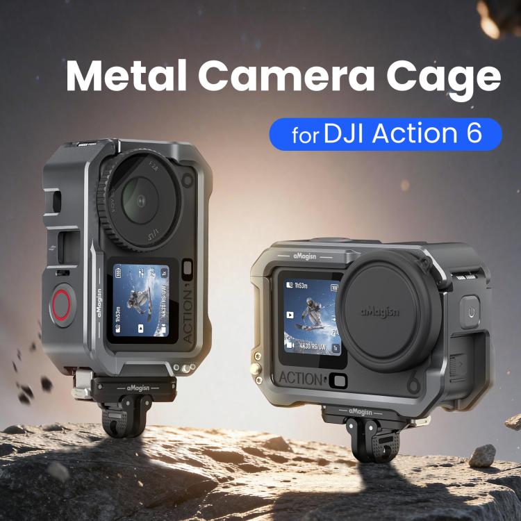 For DJI OSMO Action 6 aMagisn Metal Cage Quick Release Protective Frame with Silicone Lens Cap, Action 6 Metal Cage
